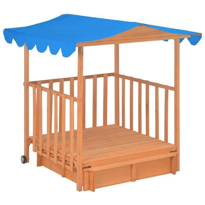 Children's playhouse and sandbox made of blue fir wood with UV50 protective roof - VidaXL