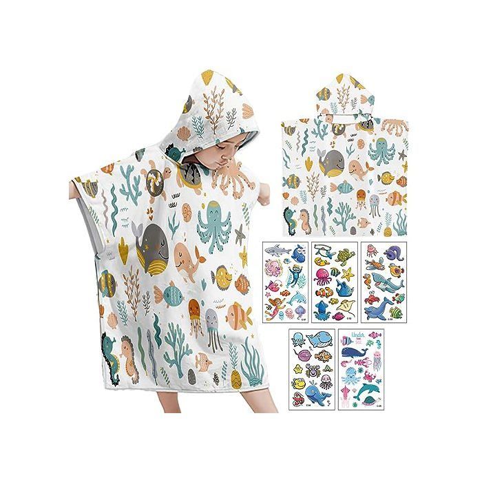Poncho de baño infantil, toalla de playa de microfibra, capa de poncho de baño con capucha, para niños y niñas de 4 a 7 años (Ba