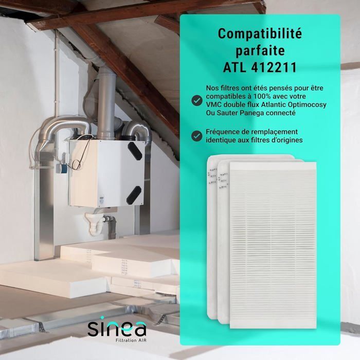 SINEA - G4 x2 and F7 Atlantic Optimocosy HR/HR+ and SAUTER Panega connected F7 filters - high filtration efficiency