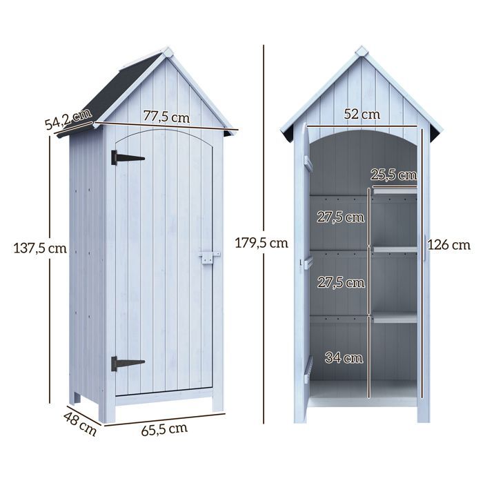 Outsunny - Armoire abri de jardin - Bois de sapin - 77,5x54,2x179,5cm - Blanc