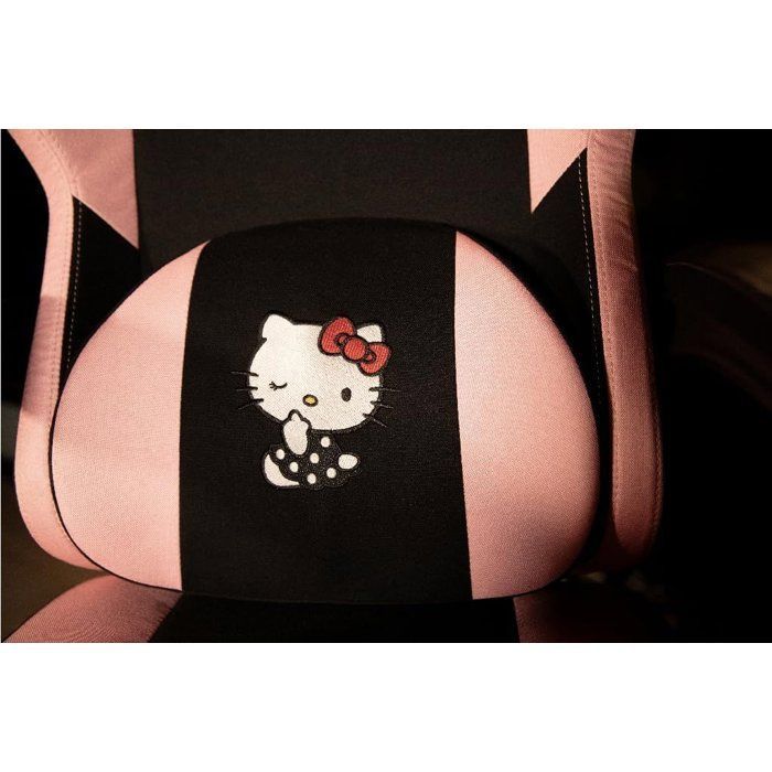 Chaise de Bureau Gaming - KONIX - Hello Kitty - Inclinaison siège 150° - Revêtement Tissu - Coussin - Repose-pieds - Noir et rose