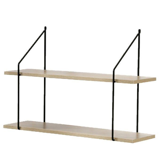 Estantería de pared de 2 niveles, acabado en madera, 60 cm de ancho - Madera - 60 cm x 15 cm x 40 cm - CALICOSY
