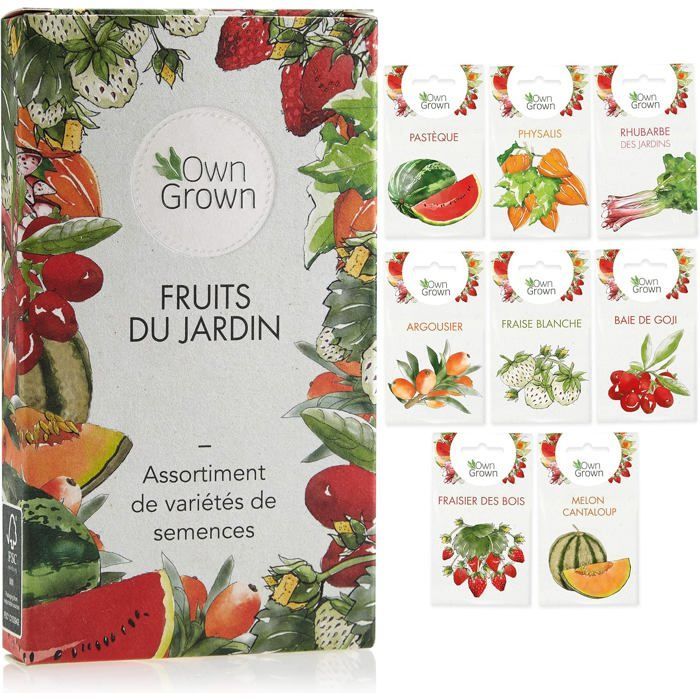 Ensemble de semences de fruits : graines potager de fruits de première qualité avec 8 variétés de plantes fruitières pour le jardin