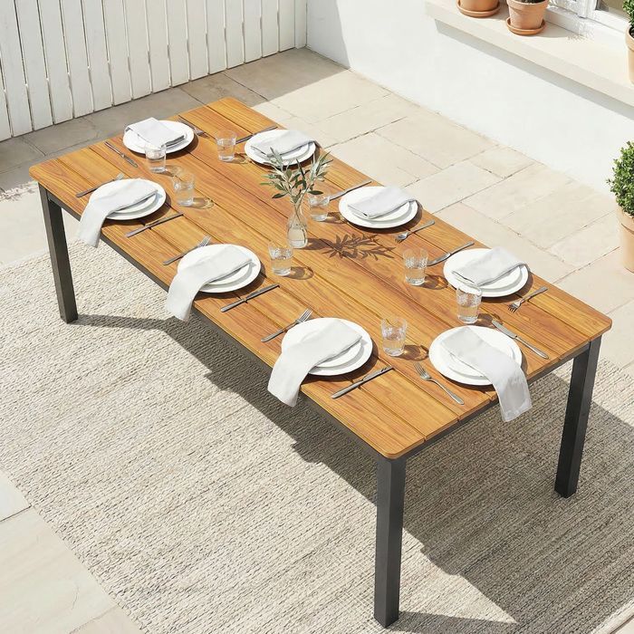 Table de jardin - Outsunny - 6 à 8 personnes - rectangulaire - plateau à lattes - acier et bois massif - 180x86x74cm - teck
