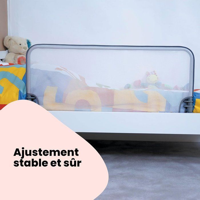 Sponda di sicurezza SAFETY 1ST per letto, 90 cm, adatta a bambini dai 18 mesi ai 5 anni, regolabile, in tessuto a rete lavabile, autobloccante, grigio/bianco.