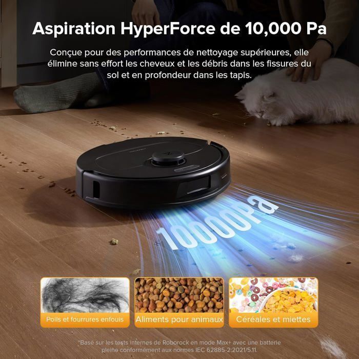 Roborock QV 35S Aspirador robô, 10000 Pa, sistema antiemaranhamento duplo, altura de elevação de 10 mm, navegação reativa e com LiDAR PreciSense, preto