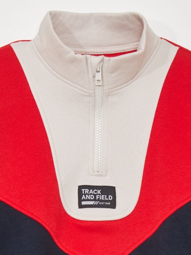 Sweatshirt met hoge hals en ritssluiting in kleurblokken - ROOD