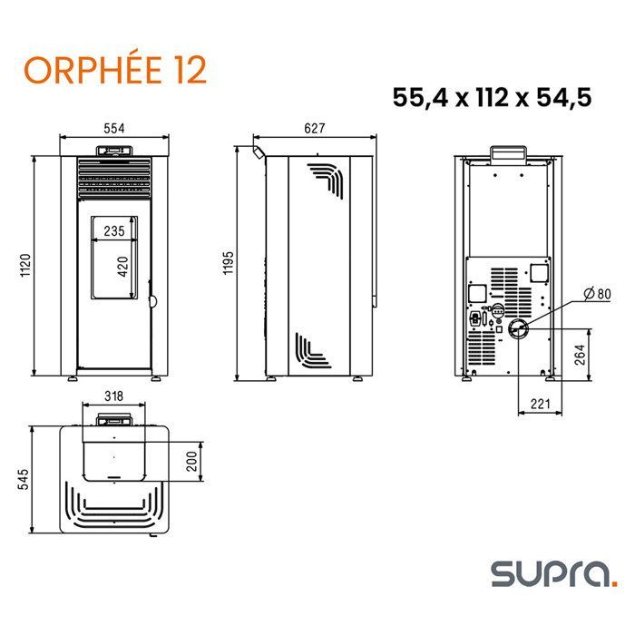 Supra Poêle à granulés de bois 11.9kw noir - orphee 12 noir