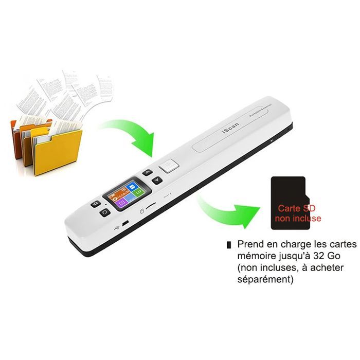 Scanner portátil A4 HD - Wi-Fi, 300/600/1050 DPI, sem bordas para livros, rolo estabilizador duplo, tela LCD colorida, branco
