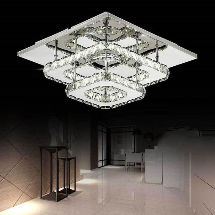 Plafonnier LED Cristal en Acier Inoxydable - WOTTES - Moderne 36W pour salon, couloir, chambre à coucher