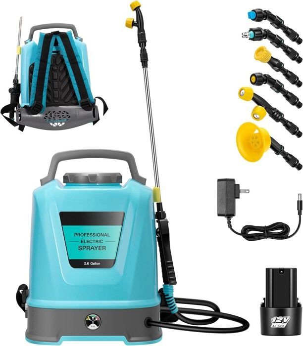 Pulvérisateur électrique 10 L avec six buses, bandoulière réglable et lance de pulvérisation pour le jardin, pelouse avec a