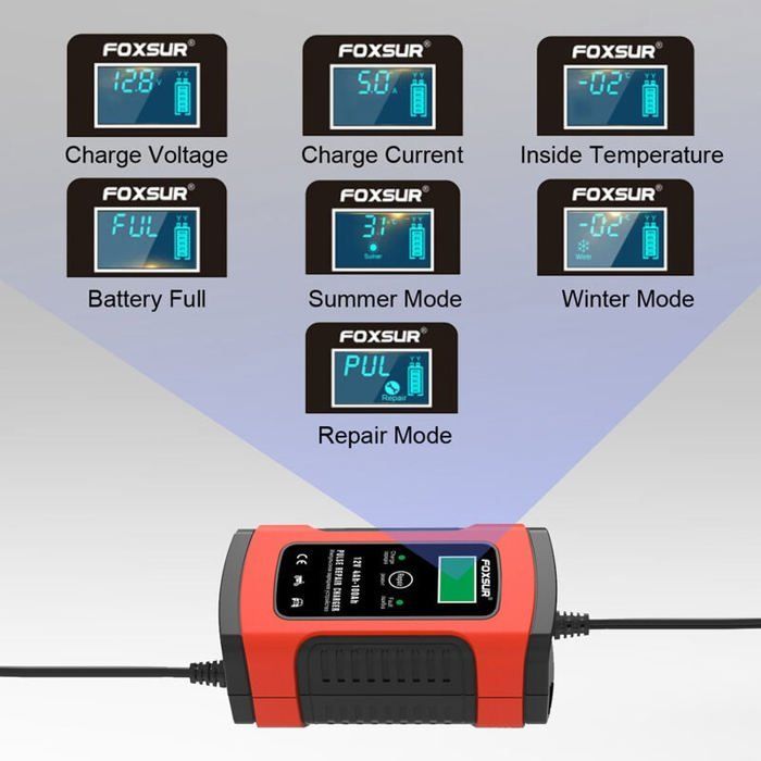 Chargeur, Booster et Cables de Démarrage Chargeur/Mainteneur de Batterie Entièrement Automatique 12V 5000mA pour Voitures,