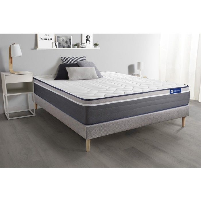 Mattress and bed base set 120x190 cm - Grey bed base (assembly required) - Actilatex Plus