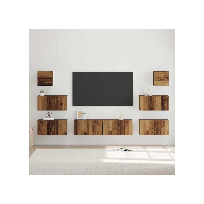 Armario de pared para garaje - vidaXL - Madera antigua - Madera de ingeniería - 60x30x30 cm - 35,9 kg - 8 puertas batientes