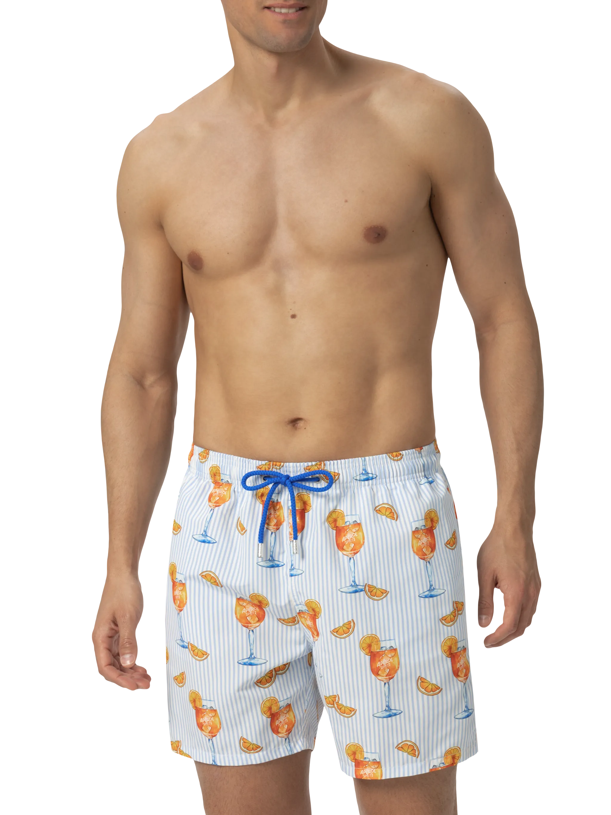 Costume mare lunghezza media Gustavia con stampa Aperol Spritz e righe