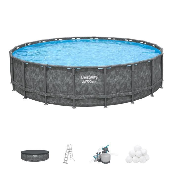 Kit Piscine hors sol tubulaire BESTWAY - APX 365™ - 610 x 132 cm - Ronde (Filtre à sable, 500g polysphère, échelle, bâche)