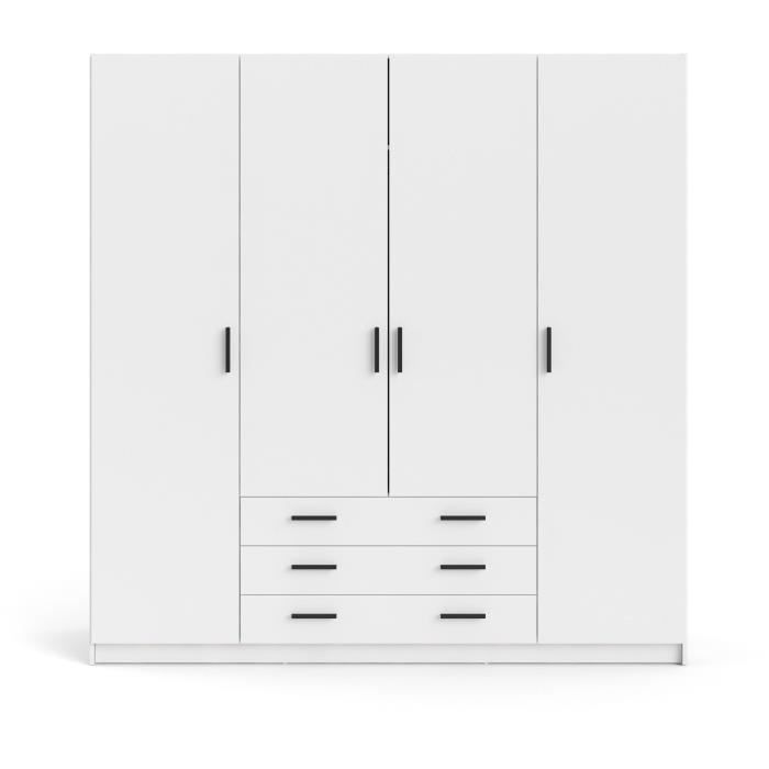 Armoire VEGA - Décor Blanc mat - 4 portes + 3 tiroirs - L 195,5 x P 49,6 x H 200,4 cm