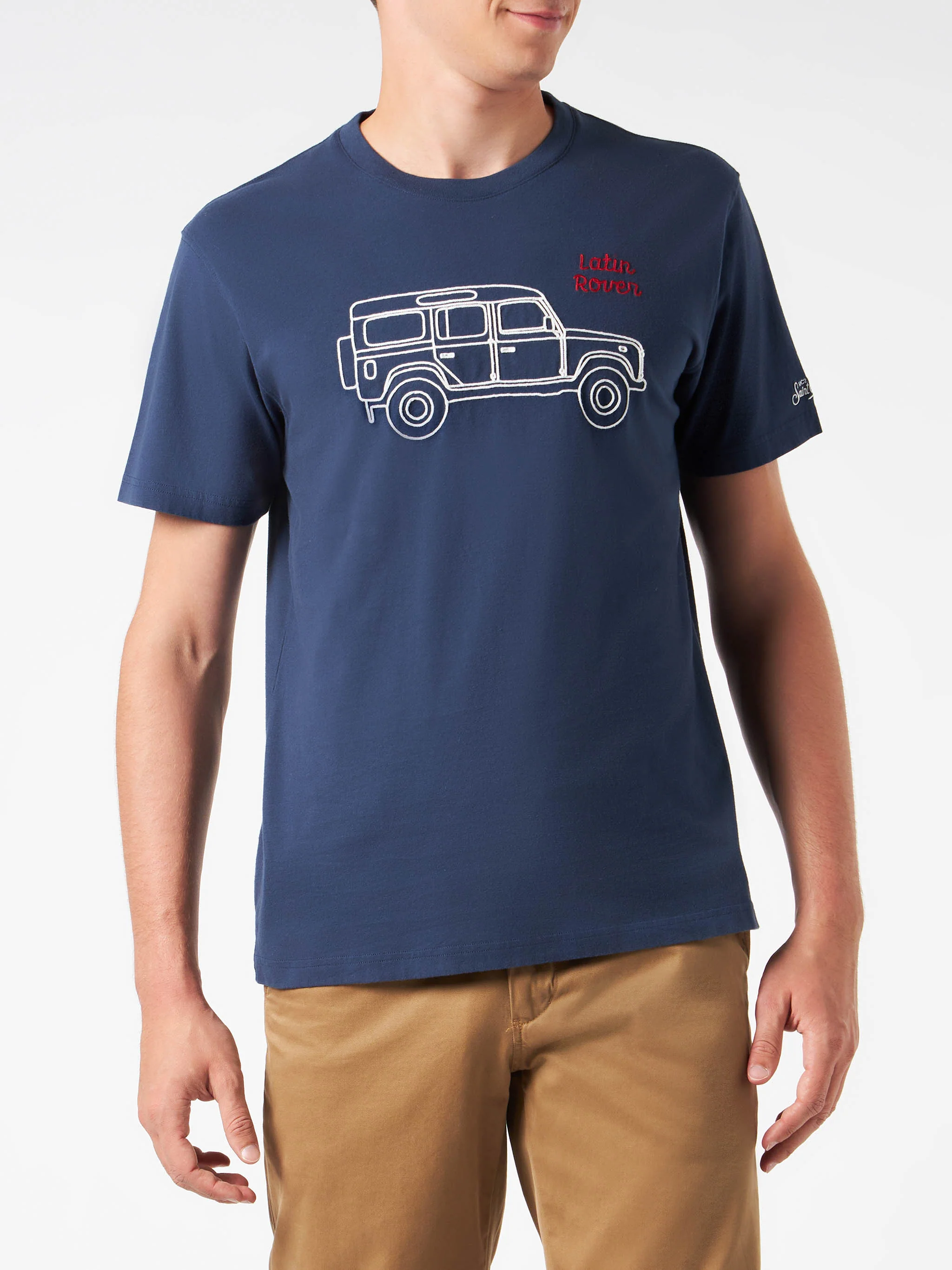 Latin Rover geborduurd T-shirt van zwaar katoen voor heren