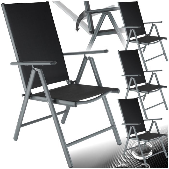 Tuinstoelen - TECTAKE - Set van 4 MARILENA opklapbare tuinstoelen, inklapbaar, rugleuning in 7 standen verstelbaar - Zwart/Antraciet