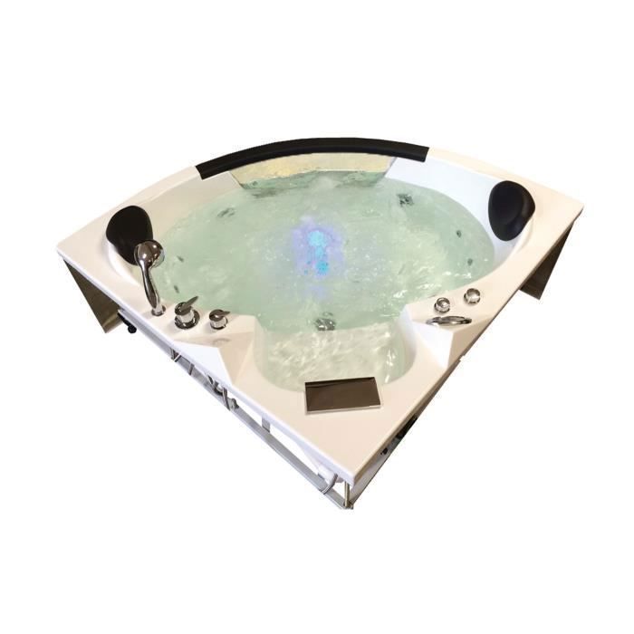 Eck-Whirlpoolbadewanne (150 x 150 cm) mit hochwertigen Massagedüsen, Jacuzzi, Modell Tenerife. Hydromassage und Farblichttherapie. Radio, Wasserfall.