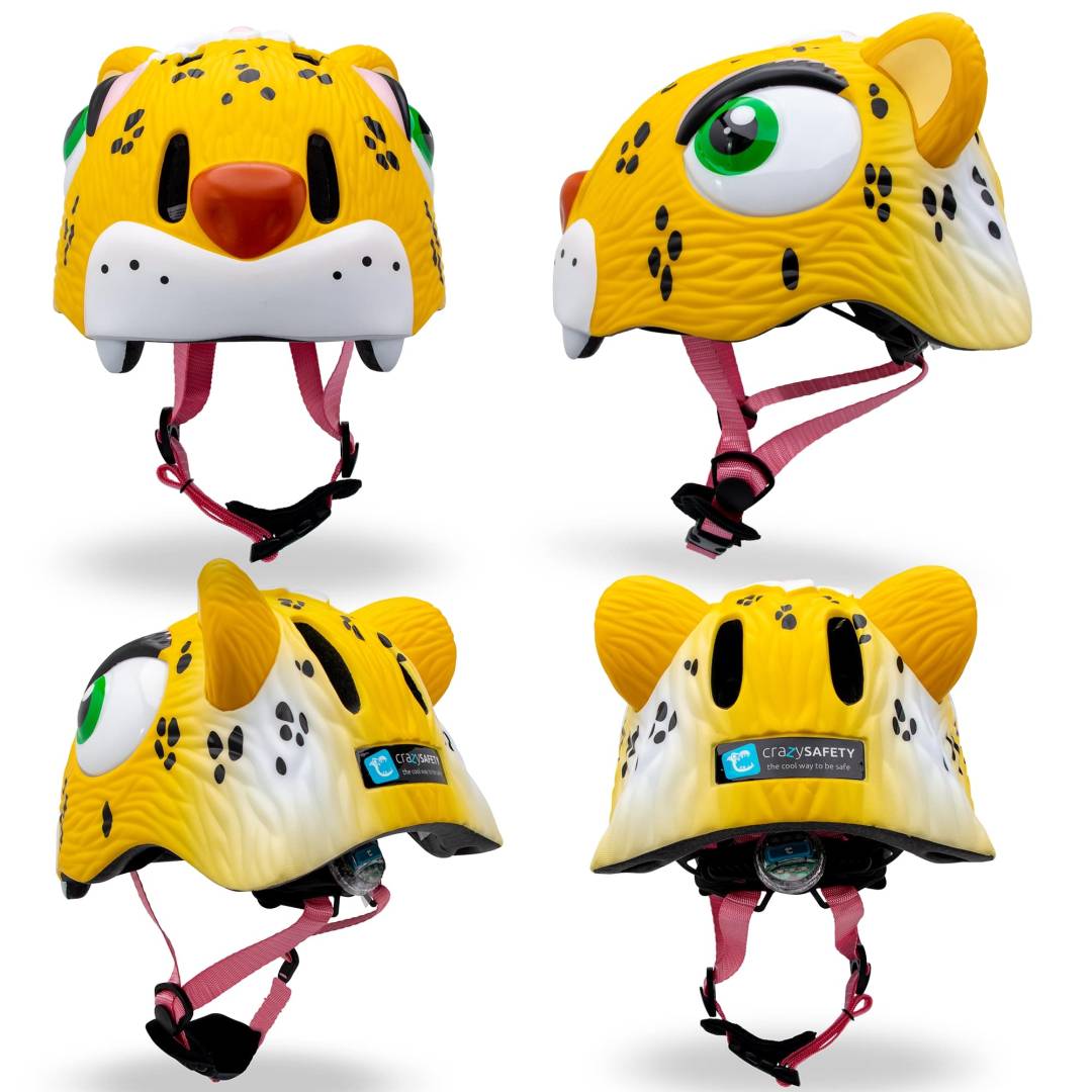 Kinderfahrradhelm | Gelber Leoparden-Helm | Crazy Safety | EN1078-geprüft