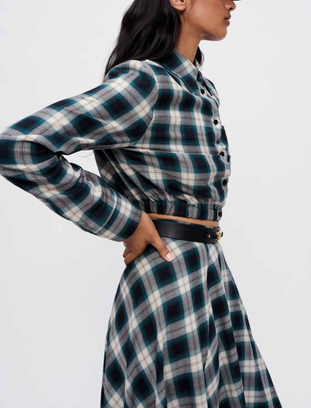 Korte katoenen blouse met ruitjespatroon - Groen