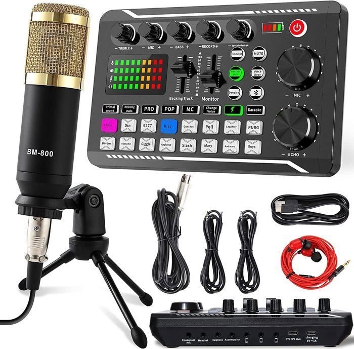 Condenser Microphone Kit, Podcast Kit, Streaming Microphone, Mixing Console Kit with Live Sound Card