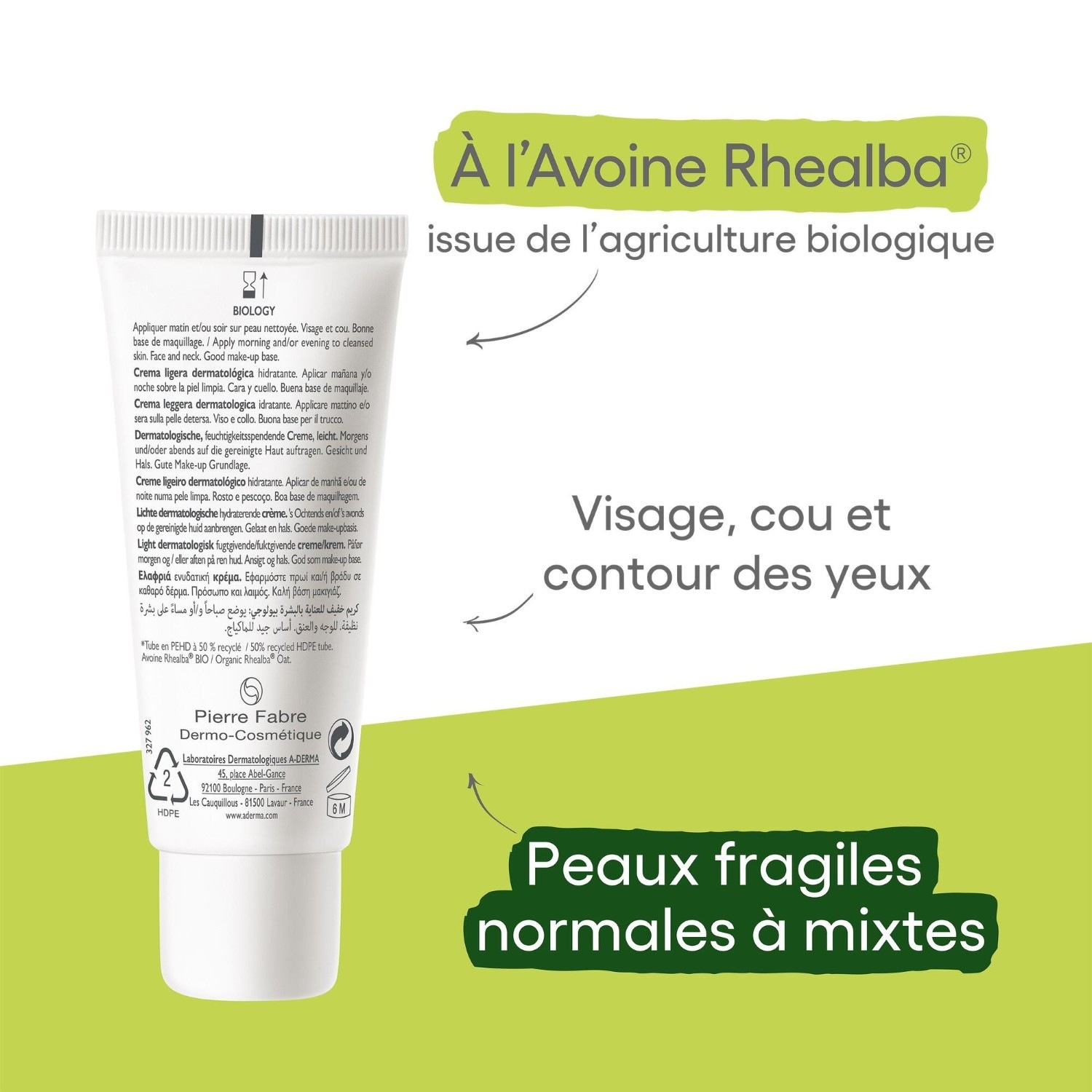 A-DERMA Crème légère dermatologique hydratante