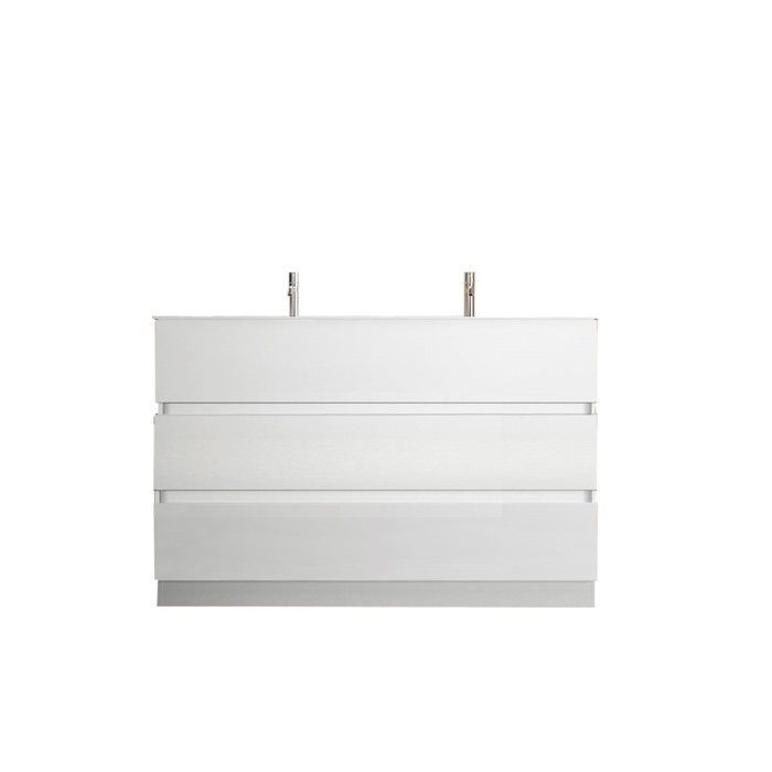 Mueble de baño con dos lavabos y tres cajones, colección VIENNE. Acabado blanco brillante.