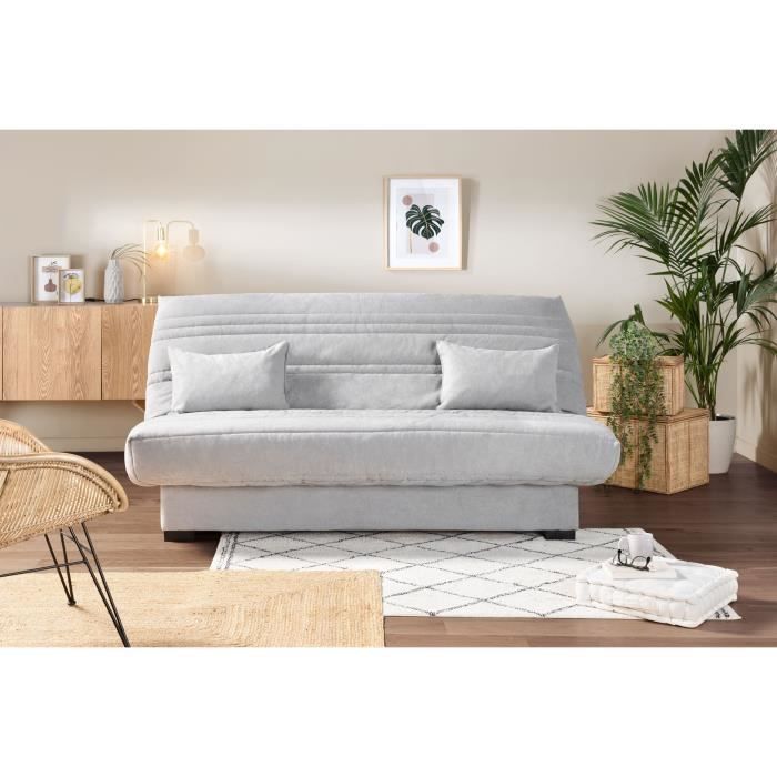 Banquette clic clac 3 places - Matelas 17 cm - Tissu gris clair - L199 x P96 x H103 cm - CHLOE