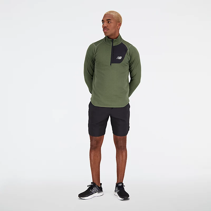 NB Heat Grid Herren-Kapuzenpullover mit halbem Reißverschluss in Dunkelolivgrün