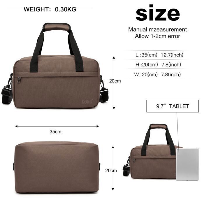 Travel Bag 35x20x20CM 14L Cabin Luggage Large Capacity Travel Suitcase Weekend Bag for Sports Gym Multifunctional - Brown