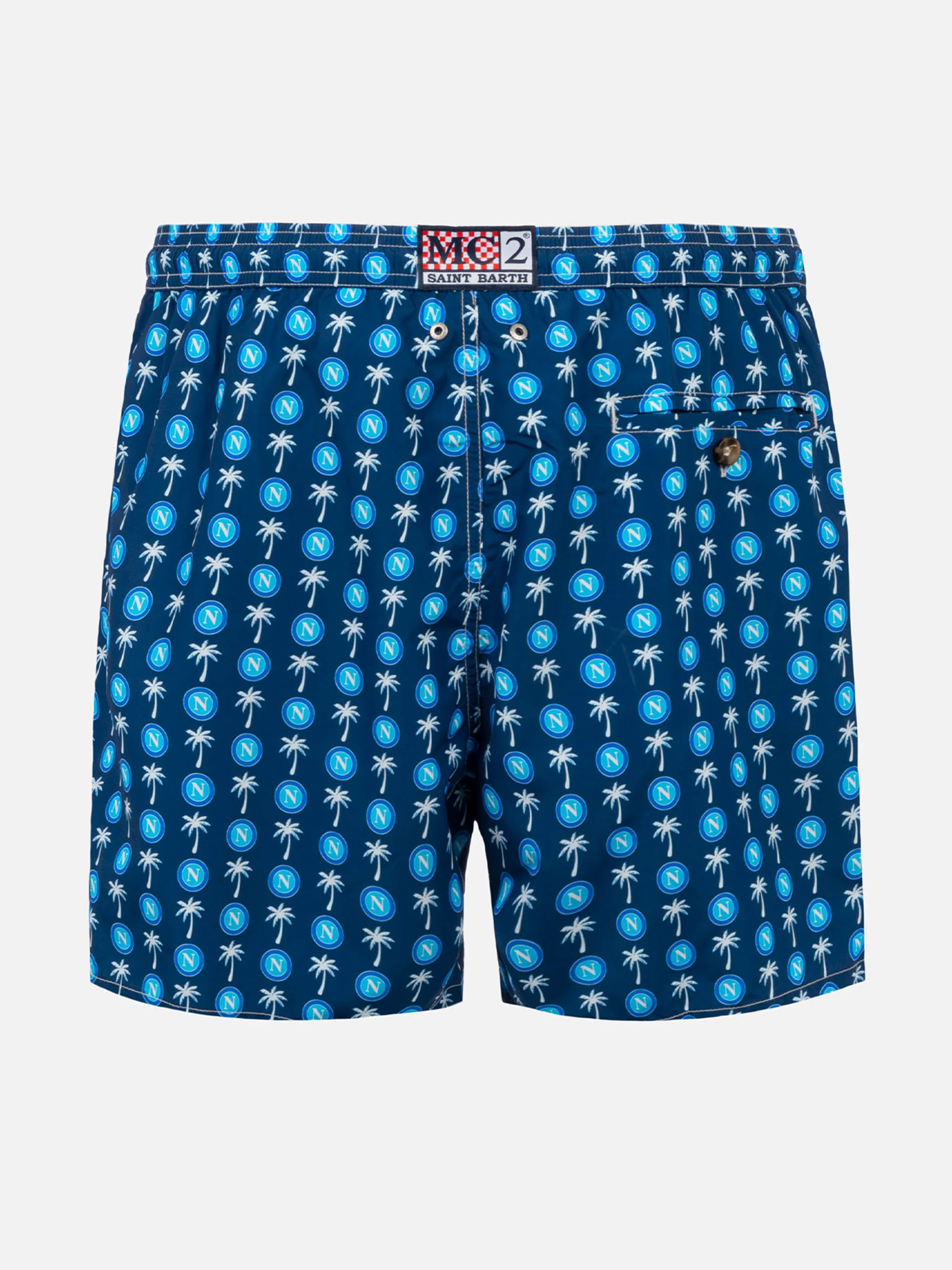 Man Light Fabric Swim Shorts | SSC Napoli Special Edition Print | Quick-Drying | Mid-Length | Elastic Waist | Drawstring | MC2 Saint Barth
