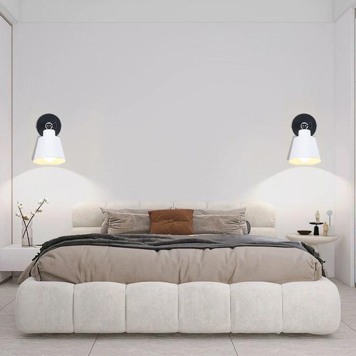 Applique murale - SMOTOP - Blanc mat - 2x E27 réglable - Métal et bois, style scandinave