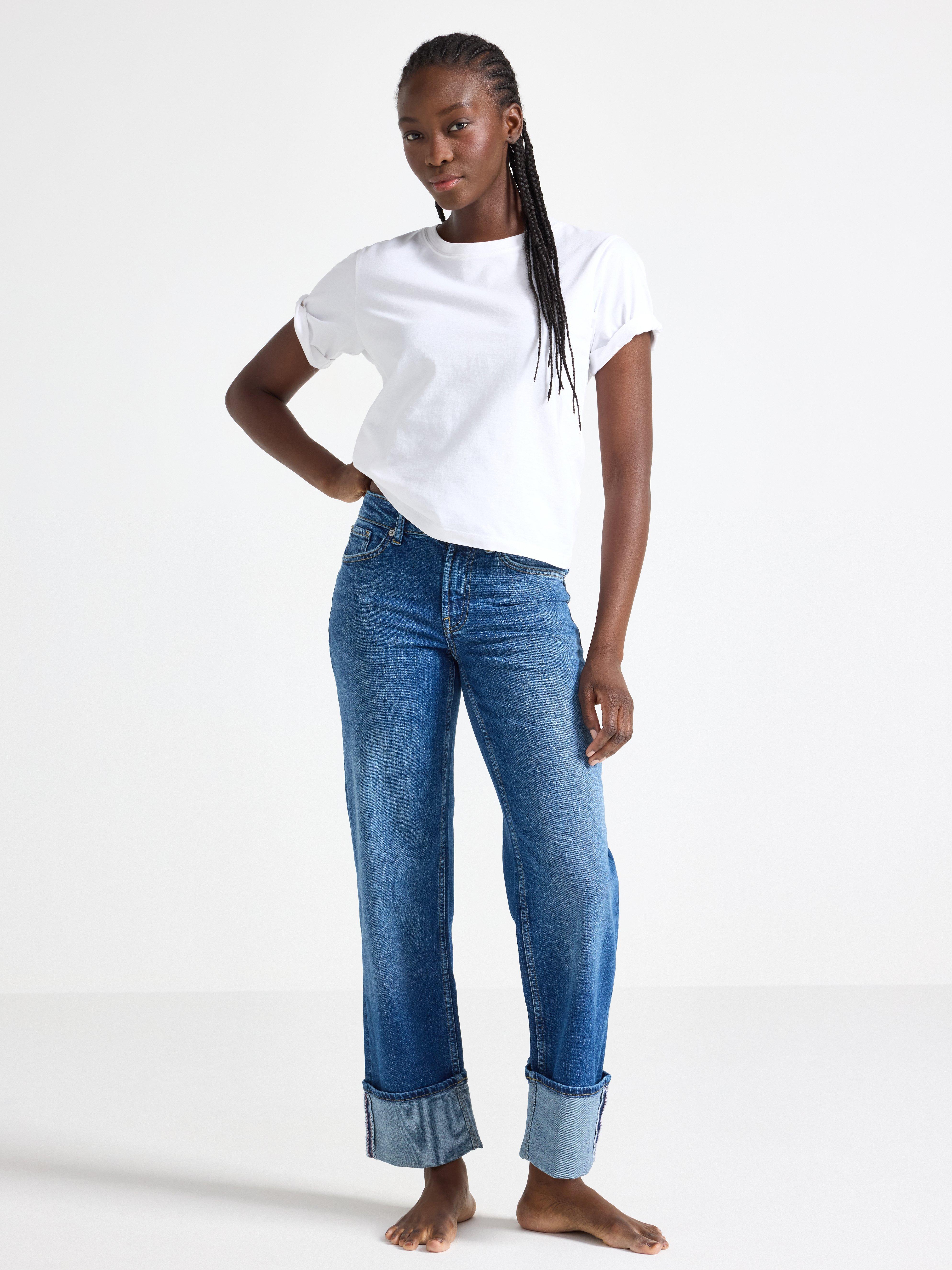 STRAIGHT  jeans med uppvik Denim blue