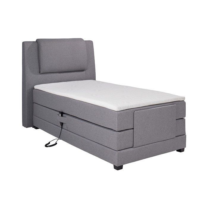 Juego completo de cama con somier que incluye cabecero, base de cama eléctrica ajustable, colchón y cubrecolchón - 100 x 200 cm - Tela - Gris claro -