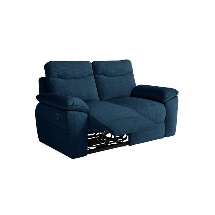 Canapé de relaxation manuel ROSS 2 places en tissu texturé 3D - Bleu foncé - L160 x P100 x H102cm - LOUNGITUDE