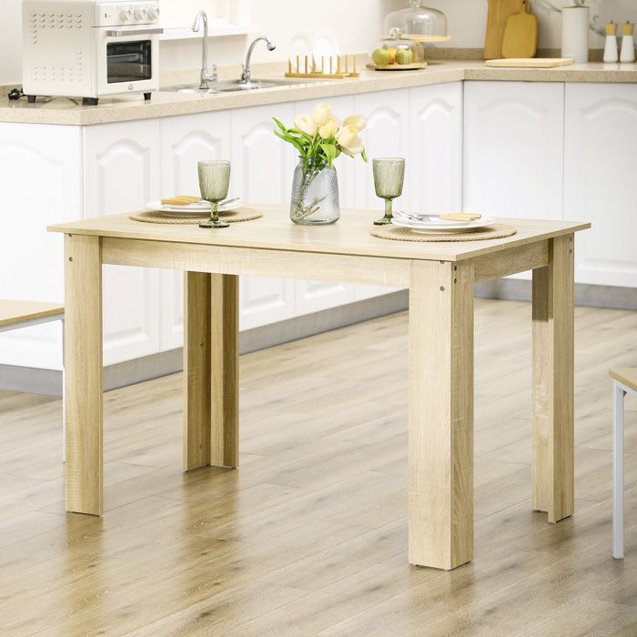 Mesa de comedor rectangular - HOMCOM - 4 a 6 personas, cocina moderna, patas triangulares estables - madera - 120x69x75cm - roble