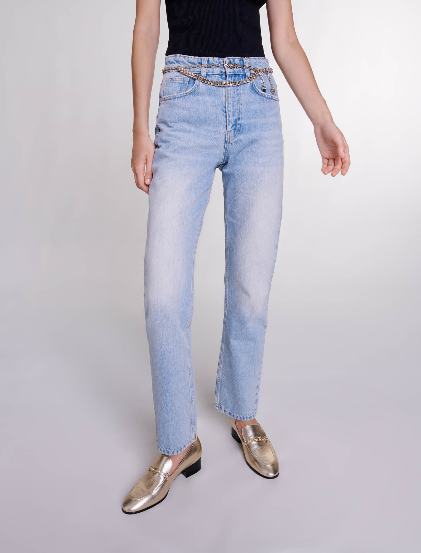 Rechte jeans met riem - Blauw