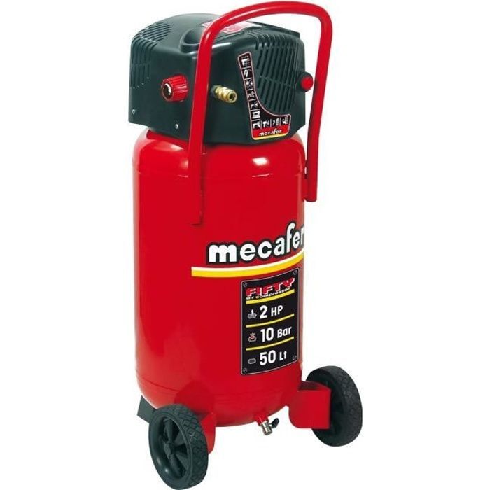 Compresor de aire vertical MECAFER FIFTY - 50 L - 1500 W - 10 bar - 2 CV - Sin aceite
