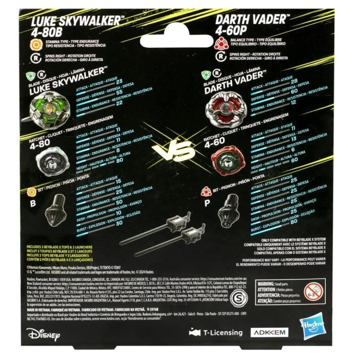 Beyblade X Multipack: Luke Skywalker 4-80B vs. Darth Vader 4-60B, Star Wars, Ages 8+