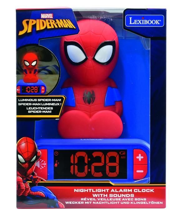 LEXIBOOK Digitaler Wecker mit Nachtlicht – Spiderman – 3D-Licht und -Sound – Rot und Blau – Kinder
