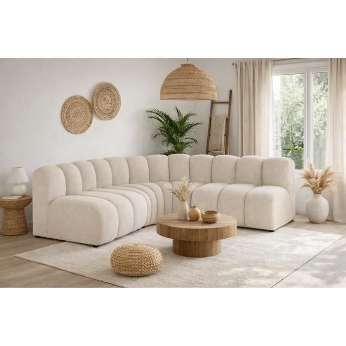 Sofá modular de canto arredondado GRANIA, bege - 4 lugares - 201 cm