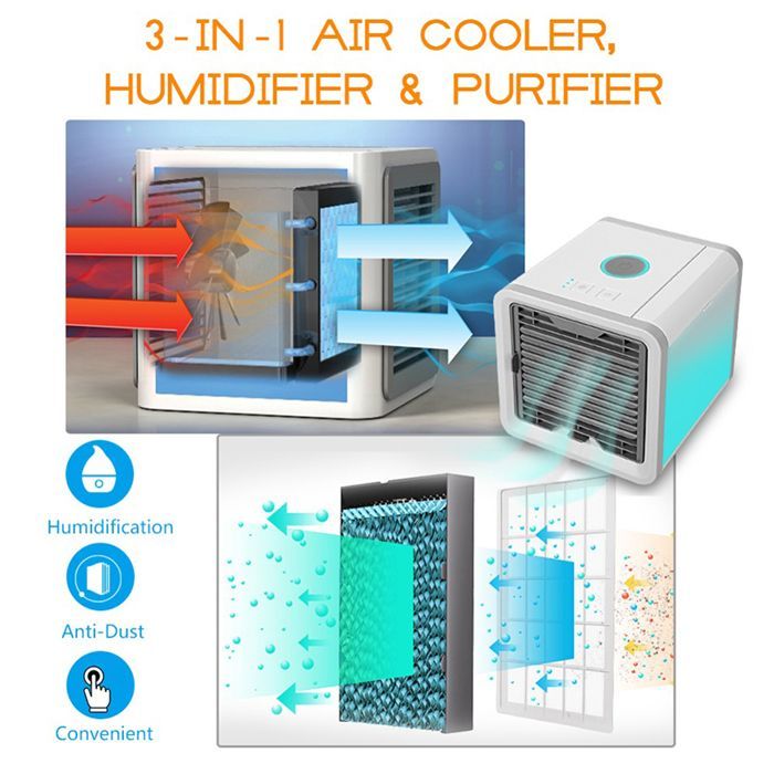 Aire acondicionado/enfriador de aire portátil 3 en 1 - Enfriador de aire - 3 velocidades - Silencioso - Rotación de 90° - Atomización