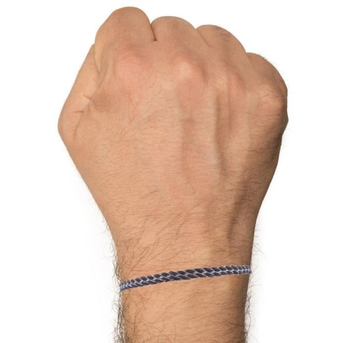 Pulsera unisex plana de cuero trenzado y acero Les Poulettes Bijoux - Azul marino
