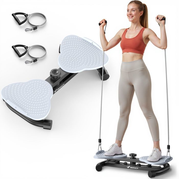 Piastra per addominali MERACH Twister, con bande elastiche di resistenza, superficie antiscivolo, portata massima 136 kg, silenziosa, colore nero.