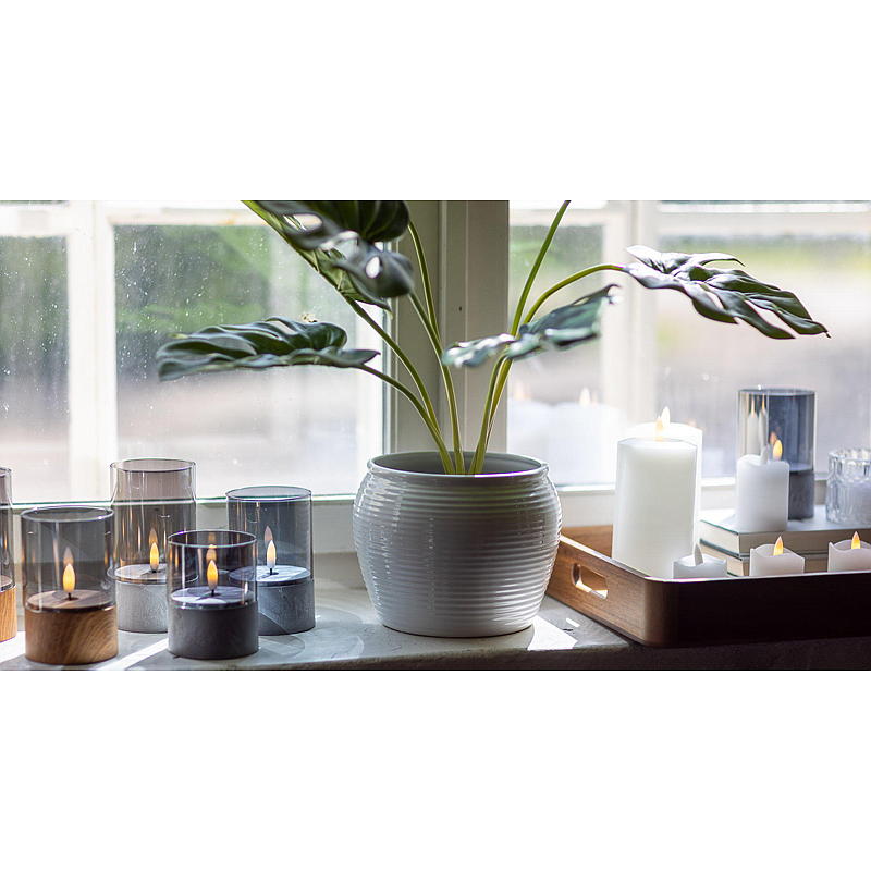 Luces LED Vie Selected, 3 unidades, con base de cemento y cristal liso.