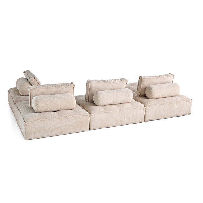 Marisol – 7-Sitzer-Modulsofa mit Panoramafunktion – strukturierter Samt – Beige