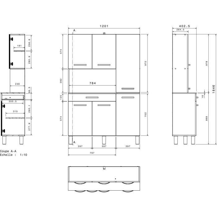 OSLO 120cm Sideboard - 1 Drawer and 6 Doors - W 120 x D 40 x H 185 cm - Oak Finish