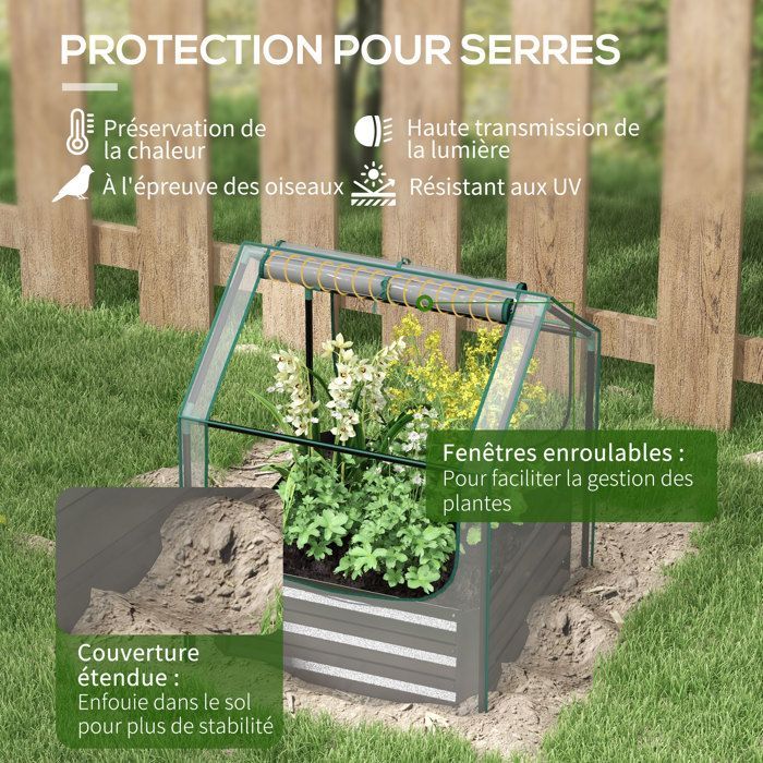 Raised garden bed with mini greenhouse - Outsunny - galvanized steel - for garden, balcony, terrace - 70 x 70 x 90 cm - dark grey